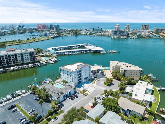 bird's eye view featuring a water view