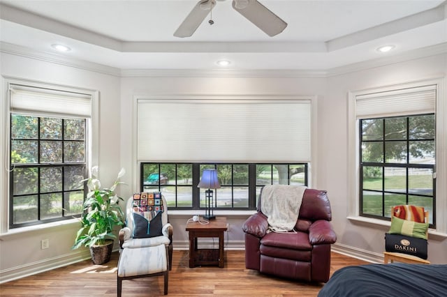 interior space with light hardwood / wood-style floors, crown molding, and a wealth of natural light