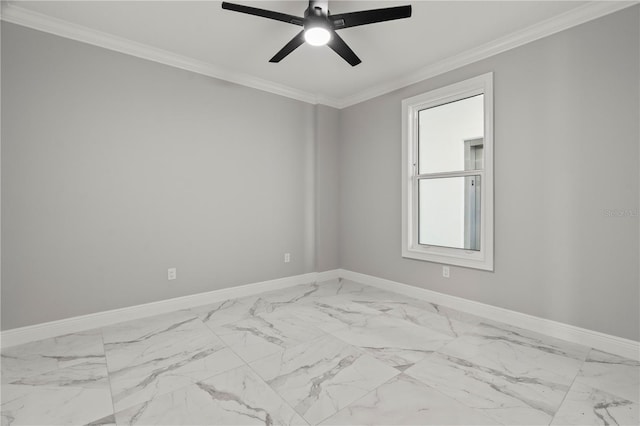 unfurnished room with crown molding and ceiling fan