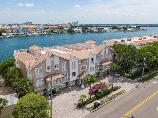 aerial view with a water view