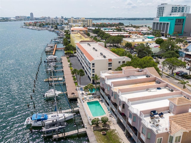 aerial view featuring a water view