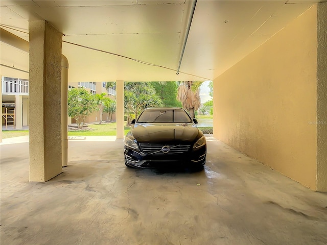 garage with a lawn