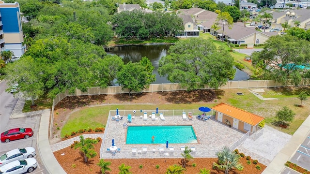 aerial view featuring a water view