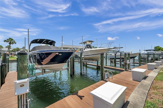 view of dock with a water view