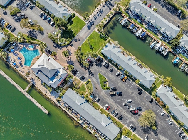 aerial view featuring a water view