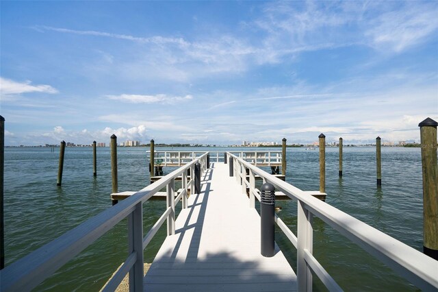 view of dock with a water view