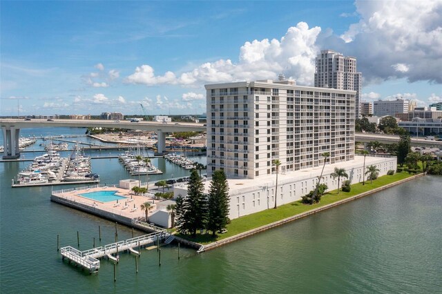 view of water feature featuring a dock