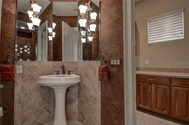 bathroom featuring tile walls and tile patterned flooring