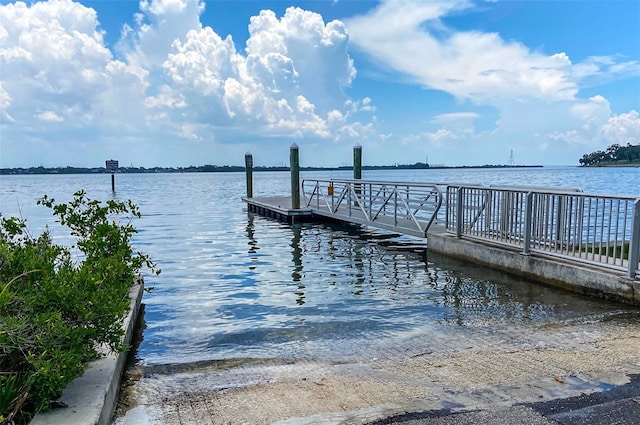 view of dock with a water view