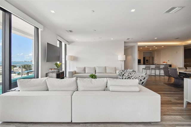 living room with hardwood / wood-style floors