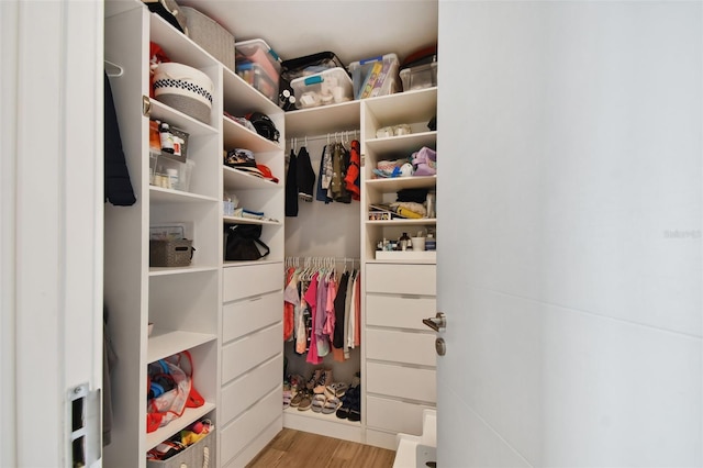 spacious closet with light hardwood / wood-style floors