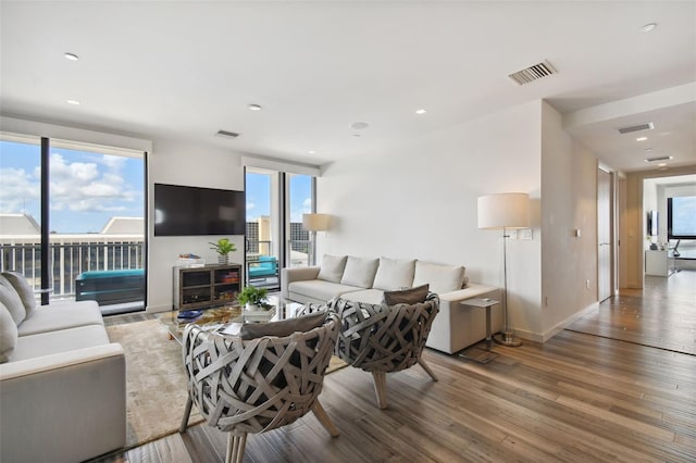 living room with hardwood / wood-style flooring