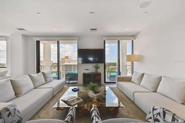 living room with a wall of windows