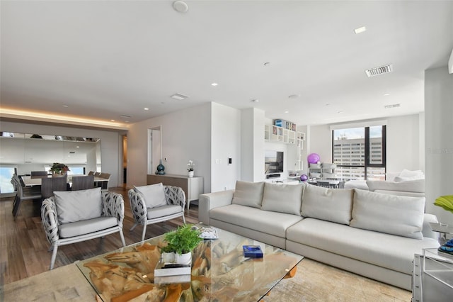 living room with hardwood / wood-style floors