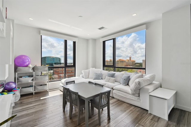 living room featuring a healthy amount of sunlight and hardwood / wood-style floors