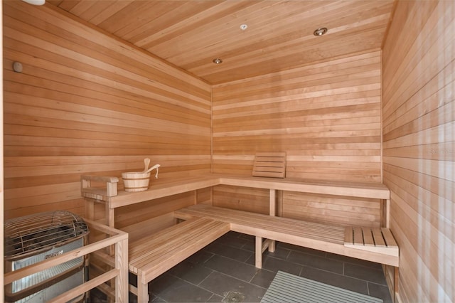 view of sauna / steam room with tile patterned floors