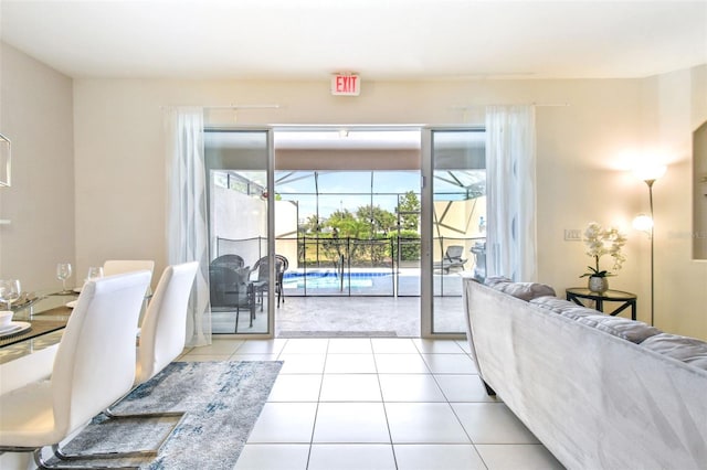 living room with light tile patterned floors