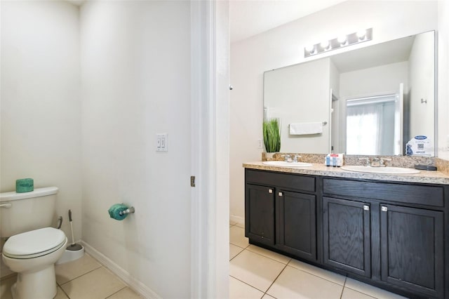 bathroom with tile patterned flooring, toilet, and vanity