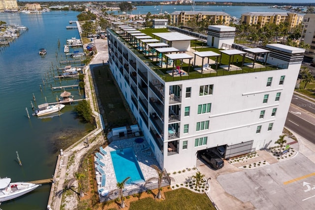 bird's eye view featuring a water view