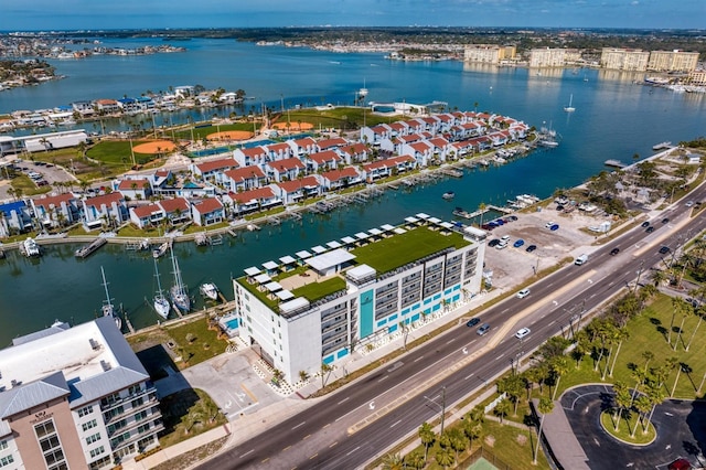 aerial view featuring a water view