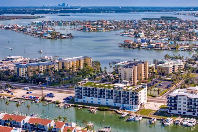 bird's eye view with a water view and a city view