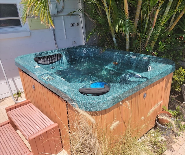 exterior details with a jacuzzi