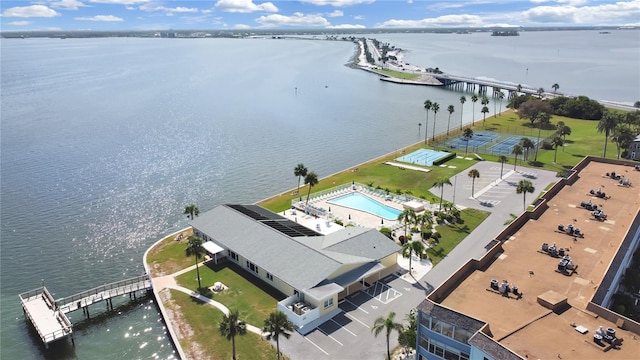 aerial view with a water view