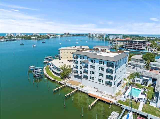 aerial view featuring a water view