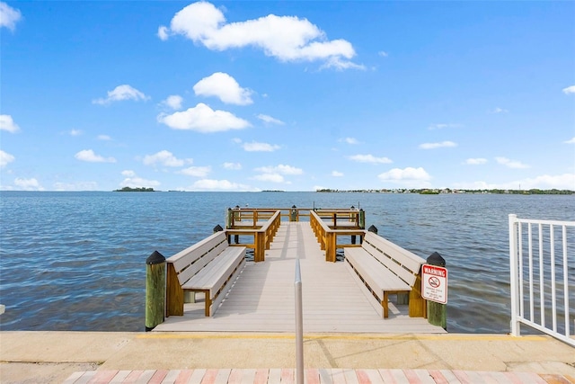 dock area featuring a water view