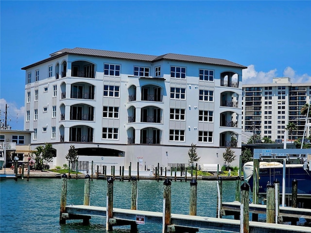 view of dock with a water view