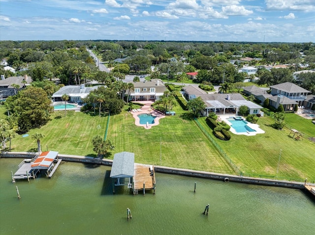 bird's eye view featuring a water view