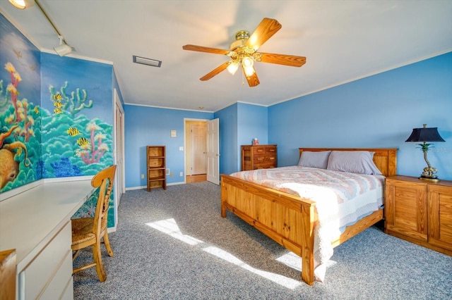 bedroom featuring carpet and ceiling fan