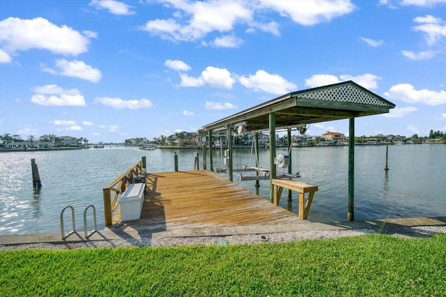 view of dock with a water view