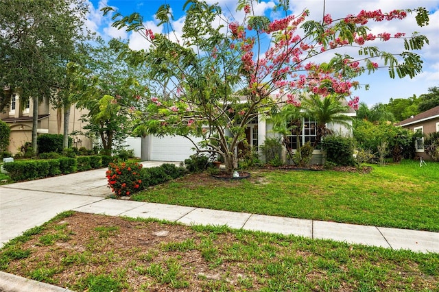 view of front of home featuring a front yard and a garage