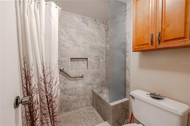 full bath with toilet and a stall shower