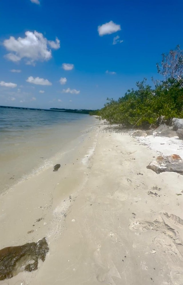 property view of water featuring a beach view