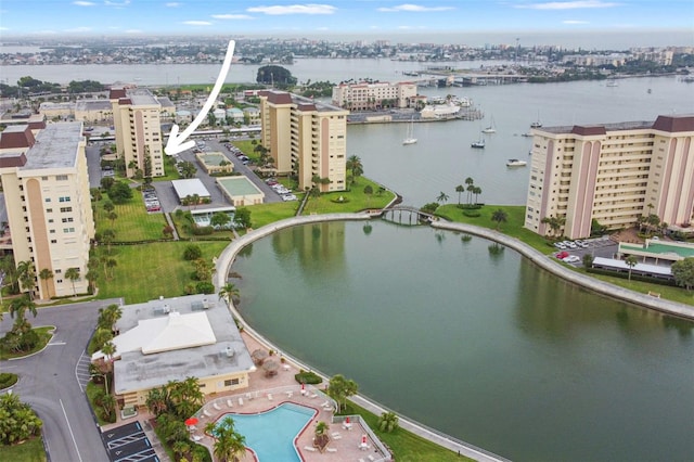 aerial view with a water view