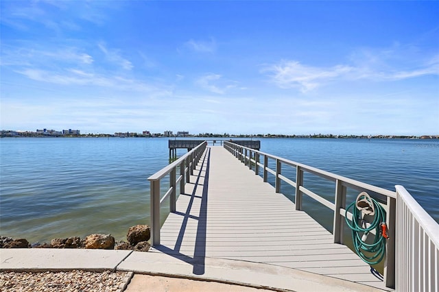 view of dock with a water view