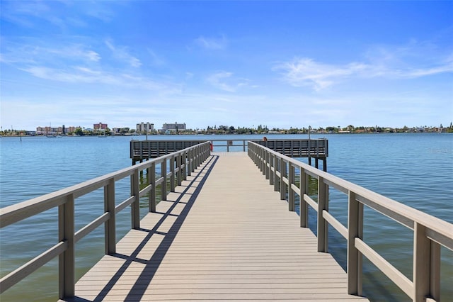 view of dock with a water view