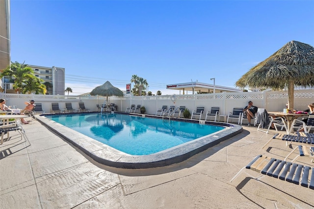 view of swimming pool with a patio