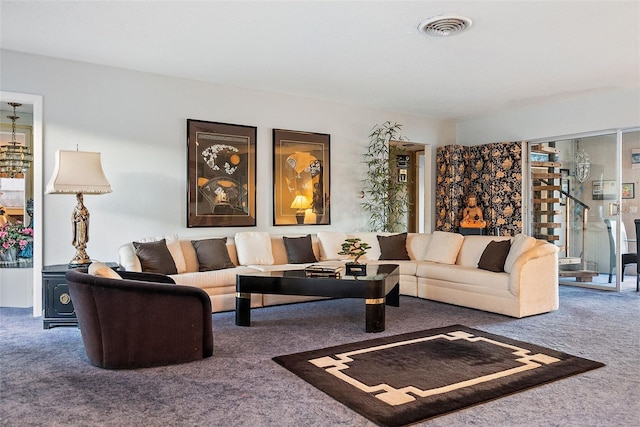 living room with carpet floors