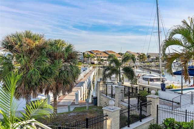 exterior space with a water view