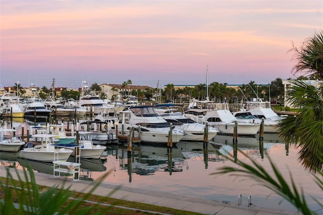 view of dock with a water view