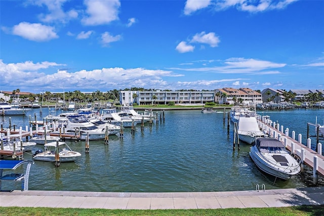 view of dock with a water view