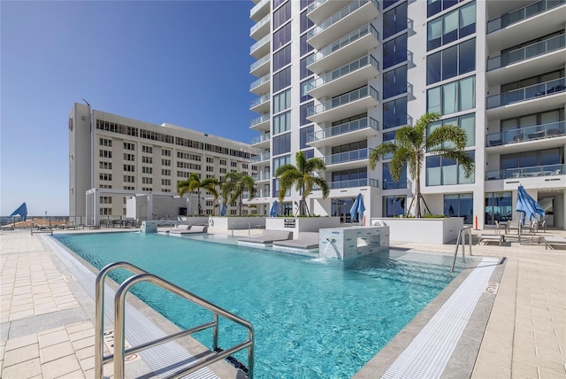 view of pool featuring pool water feature