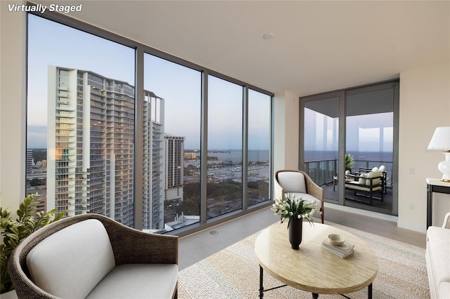 living room featuring expansive windows