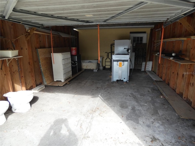 garage with wooden walls