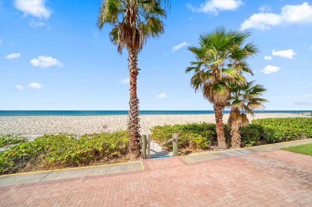 view of water feature with a view of the beach