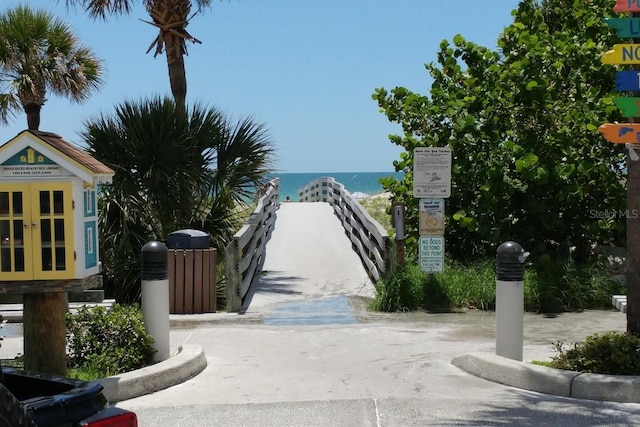 view of road with a water view