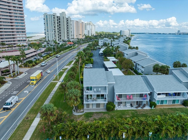 aerial view featuring a water view